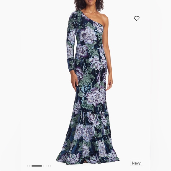 Marchesa Notte Floral-Embroidered One-Shoulder Gown NWT - Picture 2 of 7